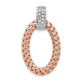 Sterling Silver RH-plate Rose Gold-plate CZ Braided Oval Pendant QLF862