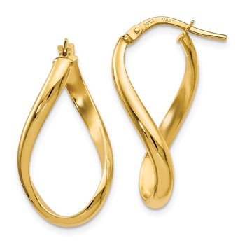 14K Polished Oval Twisted Hoop Earrings LE538