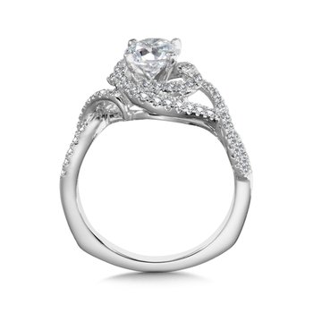 Modern Spiral Shank & Halo Engagement Ring R1007W