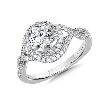 Modern Spiral Shank & Halo Engagement Ring R1007W