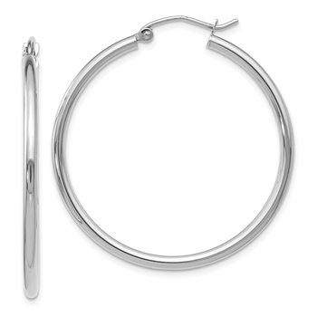 14K White Gold 2x35mm Hoop Earrings LE635