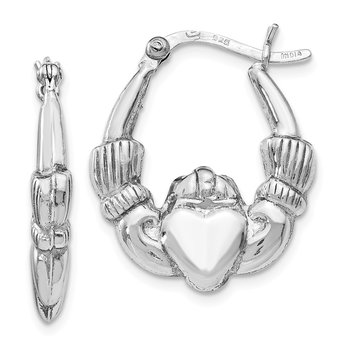 Sterling Silver Rhodium-plated Polished Claddagh Hoop Earrings VB28