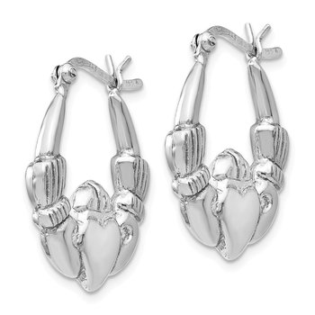 Sterling Silver Rhodium-plated Polished Claddagh Hoop Earrings VB28