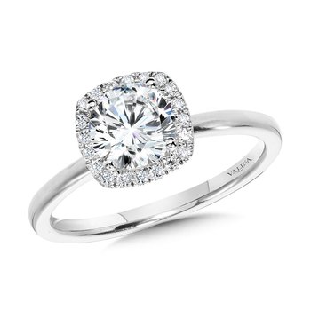 Classic Straight Cushion-Shaped Halo Engagement Ring R1141W-SR