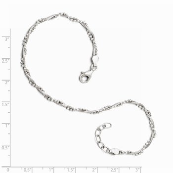Sterling Silver Rhodium-plated Twisted Bead 9in + 1in ext. Anklet FA25