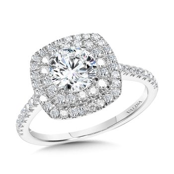 Straight Cushion-Shaped Double-Halo Engagement Ring R1144W-SR