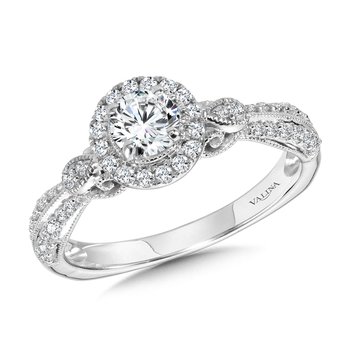 Vintage Milgrain & Filigree Accented Halo Engagement Ring R1169W