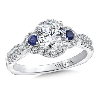 Diamond and Blue Sapphire Halo Engagement Ring R9617W-BSA