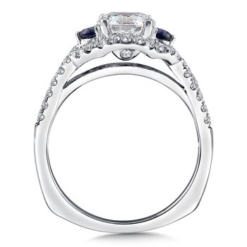 Diamond and Blue Sapphire Halo Engagement Ring R9617W-BSA