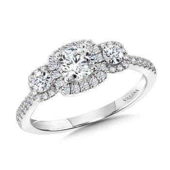 Round 3-Stone Halo Engagement Ring R1121W-SR