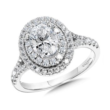 Oval-Shaped Double-Halo Split Shank Engagement Ring  R1117W-SR