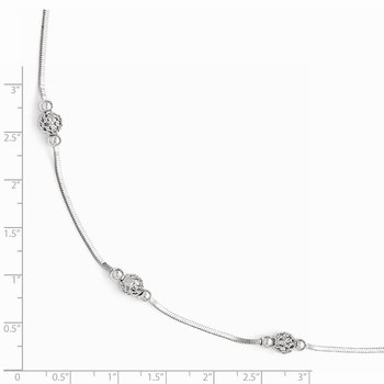 Sterling Silver Polished & Textured Beaded w/1in ext. Anklet QLF336-9