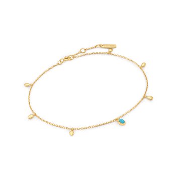 Gold Turquoise Drop Pendant Anklet F044-01G