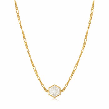 Compass Emblem Gold Figaro Chain Necklace N030-04G
