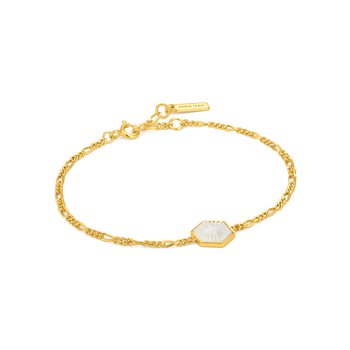 Compass Emblem Gold Figaro Chain Bracelet B030-02G