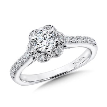 Six-Prong Floral Halo Diamond Engagement Ring  R1085W
