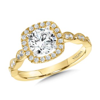 Scalloped & Milgrain-Beaded Cushion-Shaped Halo Engagement Ring R1127Y-SR
