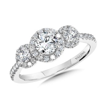 Round 3-Stone Halo Engagement Ring R1120W-SR