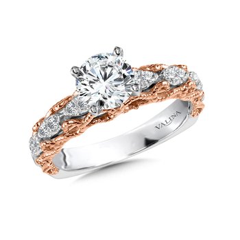 Vintage Two-Tone Straight Engagement Ring w/ Milgrain Spiral Undergallery R1028WP