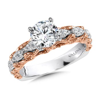 Vintage Two-Tone Straight Engagement Ring w/ Milgrain Spiral Undergallery R1028WP