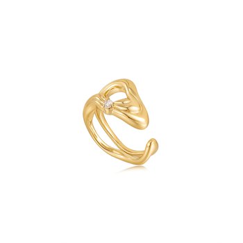Gold Twisted Wave Wide Adjustable Ring R050-02G