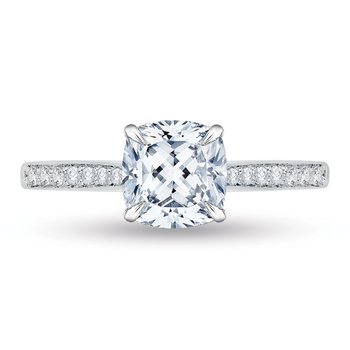 14K White Gold Cushion Cut Diamond Solitaire with Accents Engagement Ring (Semi-Mount) CAU0040E-37W