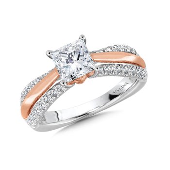 Two-Tone Straight Diamond Engagement Ring w/ Princess-Cut Center R1059WP