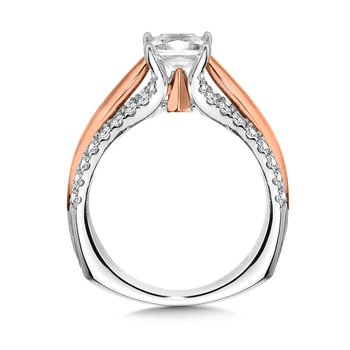 Two-Tone Straight Diamond Engagement Ring w/ Princess-Cut Center R1059WP