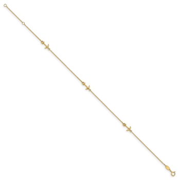 14K CZ Polished Anchor with 1in ext. Anklet LF649-9