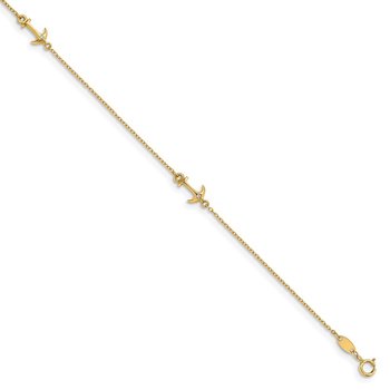 14K CZ Polished Anchor with 1in ext. Anklet LF649-9