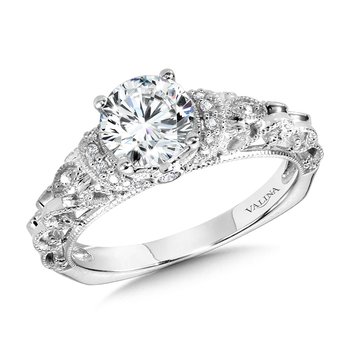 Vintage Milgrain & Filigree Accented Diamond Engagement Ring R1167W