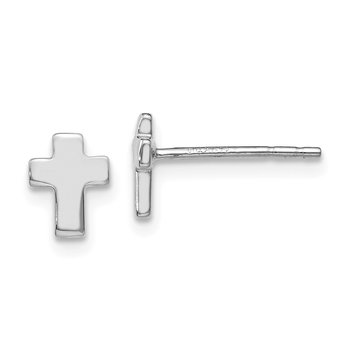 14K White Gold Polished Cross Post Earrings LE1108