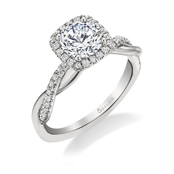Cushion Cut Modern Halo Diamond Spiral Engagement Ring - Coralie S1724