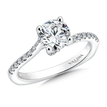 Spiral Style Engagement Ring with Side Stones R9490W