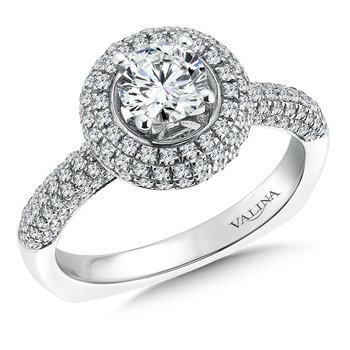 Pave Diamond Halo Engagement Ring R088W