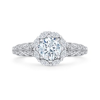 14K White Gold Round Diamond Floral Halo Engagement Ring (Semi-Mount) CA0163EH-37W