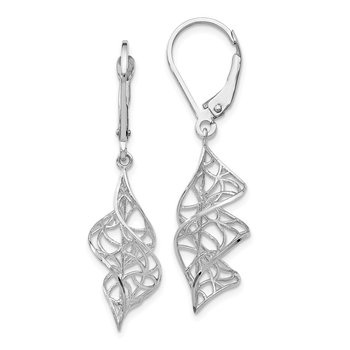14K White Gold Textured Leverback Earrings LE1109