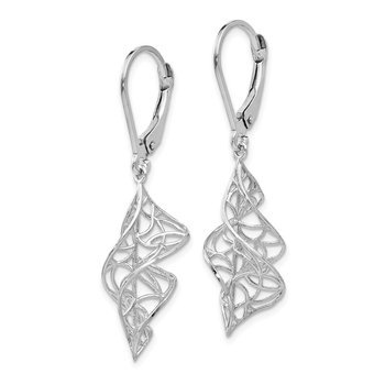 14K White Gold Textured Leverback Earrings LE1109