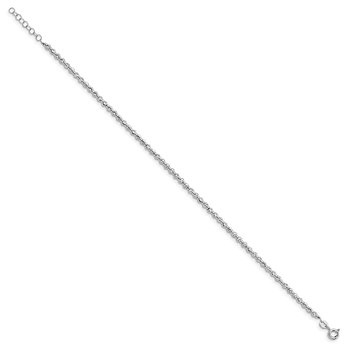 Sterling Silver Rhodium D/C Beaded w/1in ext. Anklet QLF520-9