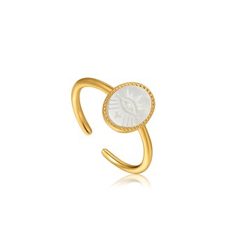 Evil Eye Emblem Gold Adjustable Ring R030-02G