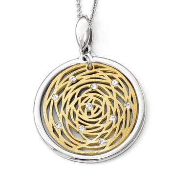 Sterling Silver Gold-tone Polished Scratch-finish CZ Pendant QLF647