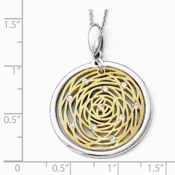 Sterling Silver Gold-tone Polished Scratch-finish CZ Pendant QLF647