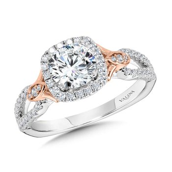 Two-Toned Split Shank Cushion-Shaped Halo Engagement Ring  R1173WP