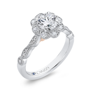 14K Two-Tone Gold Round Diamond Floral Halo Engagement Ring (Semi-Mount) CA0439EH-37WP-1.00