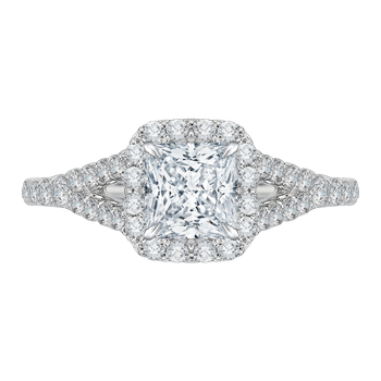 14K White Gold Princess Diamond Halo Engagement Ring with Split Shank (Semi-Mount) CAP0033E-37W