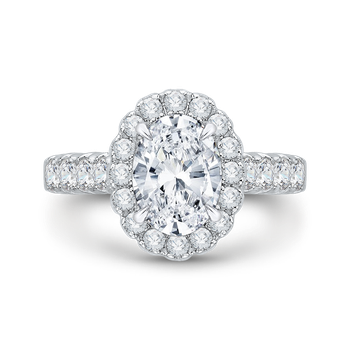 Oval Diamond Halo Engagement Ring In 14K White Gold (Semi-Mount) CAO0037E-37W