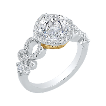 14K Two-Tone Gold Round Diamond Halo Engagement Ring with Split Shank (Semi-Mount) CA0170EH-37WY-1.50