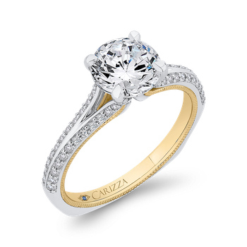 14K Two-Tone Gold Round Diamond Engagement Ring with Split Side Euro Shank (Semi-Mount) CA0429EH-37WY-1.50