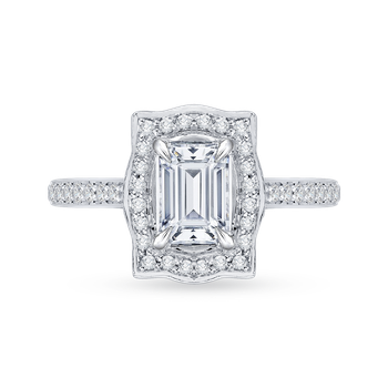 14K White Gold Emerald Diamond Halo Engagement Ring (Semi-Mount) CAE0091E-37W