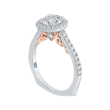 Round Cut Diamond Halo Engagement Ring In 14K Two-Tone Gold (Semi-Mount) CA0050E-37WP